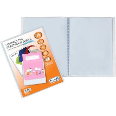 Favorit , Porte-documents personnalisable 70 enveloppes lisses, poche avant, 22 x 30 cm, transparent Favorit , Porte-documents personnalisable 70 enveloppes lisses, poche avant, 22 x 30 cm, transparent