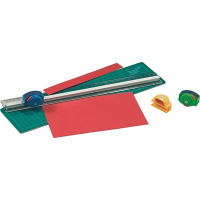 Folia 23003 Règle de coupe 35 cm avec guide de coupe et support de coupe, 3 roulettes interchangeables pour coupe lisse, ondulée et perforée Folia 23003 Règle de coupe 35 cm avec guide de coupe et support de coupe, 3 roulettes interchangeables pour coupe lisse, ondulée et perforée