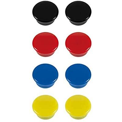 Westcott E-10807 00 Lot de 8 aimants ronds 15 mm 2 x noir, rouge, bleu, jaune Westcott E-10807 00 Lot de 8 aimants ronds 15 mm 2 x noir, rouge, bleu, jaune