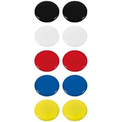 Westcott E-10822 00 Lot de 10 aimants ronds 30 mm 2 x blanc, noir, rouge, bleu, jaune Westcott E-10822 00 Lot de 10 aimants ronds 30 mm 2 x blanc, noir, rouge, bleu, jaune