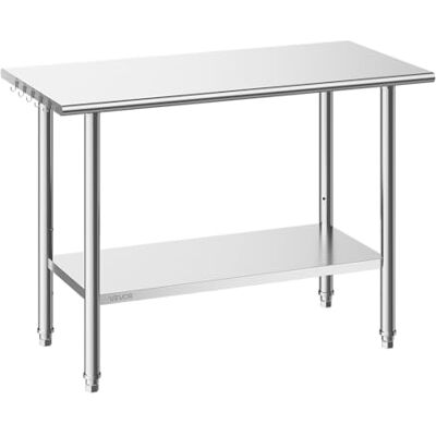 VEVOR Table de travail pour restaurants cuisine en acier inoxydable, table de préparation 1220 x 610 x 864 mm en acier inoxydable, plan de travail charge 245 kg, étagère de rangement, restaurant VEVOR Table de travail pour restaurants cuisine en acier inoxydable, table de préparation 1220 x 610 x 864 mm en acier inoxydable, plan de travail charge 245 kg, étagère de rangement, restaurant