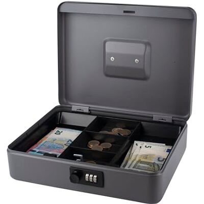 Pavo Caissette à monnaie en acier 30 cm avec serrure à combinaison Gris foncé Pavo Caissette à monnaie en acier 30 cm avec serrure à combinaison Gris foncé