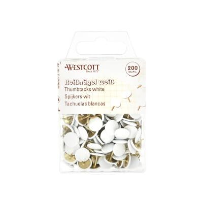 Westcott E-10590 00 Lot de 200 punaises blanches avec revêtement en plastique Diamètre de la tête 10 mm Westcott E-10590 00 Lot de 200 punaises blanches avec revêtement en plastique Diamètre de la tête 10 mm