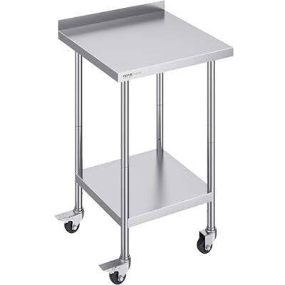 VEVOR Table de travail en acier inoxydable de 61 x 61 x 101 cm, table de travail commerciale avec roulettes, table de travail en métal avec hauteur réglable pour restaurant, maison et hôtel VEVOR Table de travail en acier inoxydable de 61 x 61 x 101 cm, table de travail commerciale avec roulettes, table de travail en métal avec hauteur réglable pour restaurant, maison et hôtel
