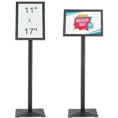 VEVOR Support de panneau piédestal de 28 x 43 cm, support vertical et horizontal réglable, support de panneau au sol robuste avec base en métal pour affichage, publicité et extérieur, noir VEVOR Support de panneau piédestal de 28 x 43 cm, support vertical et horizontal réglable, support de panneau au sol robuste avec base en métal pour affichage, publicité et extérieur, noir