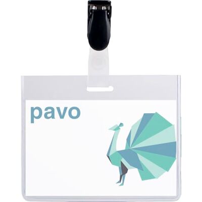 Pavo Pack de 25 Badges avec Clip 60 x 90 mm Transparent Pavo Pack de 25 Badges avec Clip 60 x 90 mm Transparent