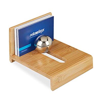 Relaxdays 10024618 Support pour Cartes de Visite avec Boule, 1 Compartiment, Accessoire de Bureau, Rangement Bambou, Naturel, Fer, Nature, 1 élément Relaxdays 10024618 Support pour Cartes de Visite avec Boule, 1 Compartiment, Accessoire de Bureau, Rangement Bambou, Naturel, Fer, Nature, 1 élément