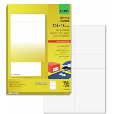 Sigel Modèle: Étiquettes - 105x48mm - Blanc - Feuilles A4 Sigel Modèle: Étiquettes - 105x48mm - Blanc - Feuilles A4