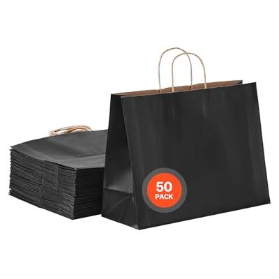 VEVOR Lot de 50 sacs en papier kraft avec poignées 406 x 152 x 308 mm Grands sacs en papier pour épices, pour anniversaires, mariages, affaires, confiseries, artisanat, enveloppes en papier pour VEVOR Lot de 50 sacs en papier kraft avec poignées 406 x 152 x 308 mm Grands sacs en papier pour épices, pour anniversaires, mariages, affaires, confiseries, artisanat, enveloppes en papier pour