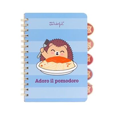 Mr. Wonderful Cahier A5 avec Intercalaires Hérisson Adoro il Pomodoro – Cahier Quadrillé avec Onglets Mr. Wonderful Cahier A5 avec Intercalaires Hérisson Adoro il Pomodoro – Cahier Quadrillé avec Onglets