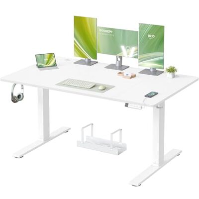VASAGLE Bureau Électrique Réglable en Hauteur, 140 x 80 cm, avec Port USB-C, Support pour Multiprise, Rappel de Sédentarité, Fonction Mémoire 3 Hauteurs, Télétravail, Blanc Mat LSD144WZ02 VASAGLE Bureau Électrique Réglable en Hauteur, 140 x 80 cm, avec Port USB-C, Support pour Multiprise, Rappel de Sédentarité, Fonction Mémoire 3 Hauteurs, Télétravail, Blanc Mat LSD144WZ02