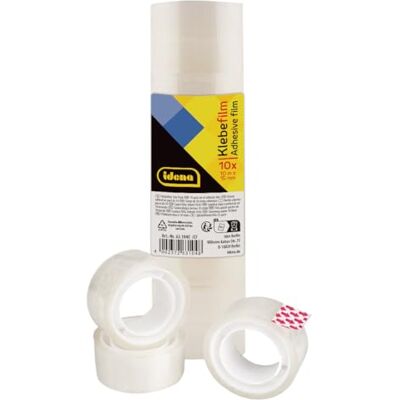 Idena 631040 Lot de 10 films adhésifs Transparent 15 mm x 10 m Idena 631040 Lot de 10 films adhésifs Transparent 15 mm x 10 m