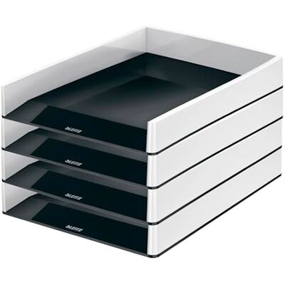 Leitz Duo Colour 53610095 Lot de 4 corbeilles à courrier au format A4, design bicolore, noir/gris Leitz Duo Colour 53610095 Lot de 4 corbeilles à courrier au format A4, design bicolore, noir/gris
