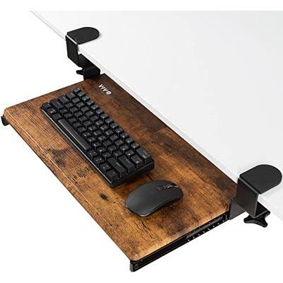 VIVO MOUNT-KB05ES-N Petit plateau pour clavier, avec système de fixation en C extra robuste, tiroir à plateforme coulissante de 20 (26 avec pinces) x 28 cm, dessus marron vintage rustique, cadre noir, VIVO MOUNT-KB05ES-N Petit plateau pour clavier, avec système de fixation en C extra robuste, tiroir à plateforme coulissante de 20 (26 avec pinces) x 28 cm, dessus marron vintage rustique, cadre noir,