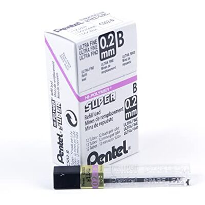 Pentel Super Hi-Polymer C502-B Lot de 12 mines de recharge Grade B 0,2 mm Pentel Super Hi-Polymer C502-B Lot de 12 mines de recharge Grade B 0,2 mm