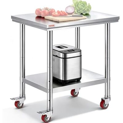 VEVOR Table de travail de restauration en acier inoxydable de 76,2 x 61 cm avec 4 roues – Établi de préparation des aliments avec étagère de réglage flexible pour table de préparation de cuisine VEVOR Table de travail de restauration en acier inoxydable de 76,2 x 61 cm avec 4 roues – Établi de préparation des aliments avec étagère de réglage flexible pour table de préparation de cuisine