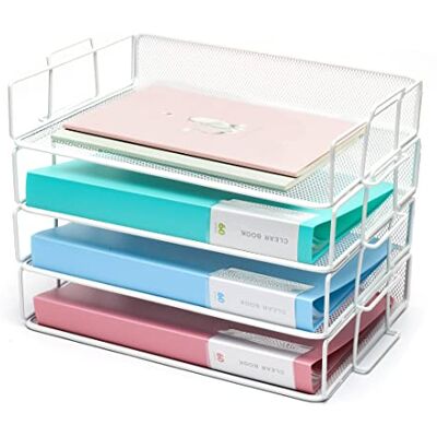 Exerz Trieur de papier à 4 niveaux/plateaux de bureau 4 pièces/bacs à courrier empilables pour bureau, école, étude Exerz Trieur de papier à 4 niveaux/plateaux de bureau 4 pièces/bacs à courrier empilables pour bureau, école, étude