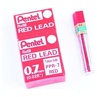 Pentel Etuis de 12 mines rouges pour Porte-mines 0,7 mm Rouge, Lot de 12 Pentel Etuis de 12 mines rouges pour Porte-mines 0,7 mm Rouge, Lot de 12