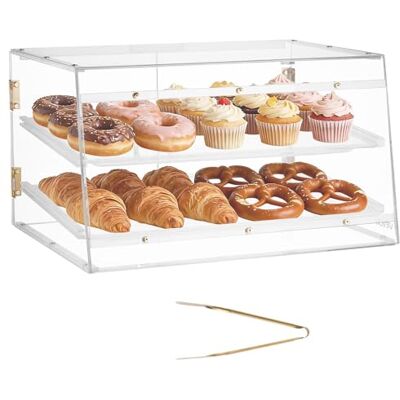 VEVOR Vitrine à pâtisserie commerciale à 2 étages en acrylique transparent avec porte arrière magnétique et cloison amovible pour biscuits, desserts et beignets, 526 x 400 x 305 mm VEVOR Vitrine à pâtisserie commerciale à 2 étages en acrylique transparent avec porte arrière magnétique et cloison amovible pour biscuits, desserts et beignets, 526 x 400 x 305 mm