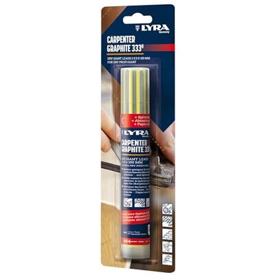 LYRA Dry Giant Lot de 12 mines de rechange 333® pour bois sec, 2 x 5 x 150 mm, spécialement conçues pour le bois sec, sous blister LYRA Dry Giant Lot de 12 mines de rechange 333® pour bois sec, 2 x 5 x 150 mm, spécialement conçues pour le bois sec, sous blister