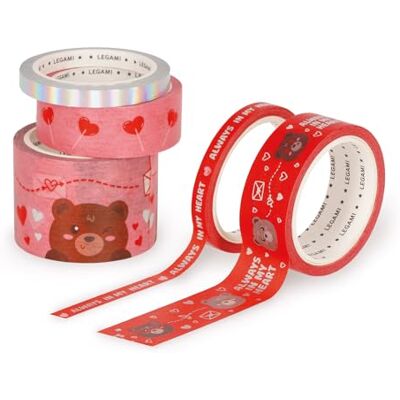 Legami Lot de 5 rubans adhésifs en papier Motif ours en peluche Multicolore Pour coller, décorer et personnaliser 3 tailles différentes Longueur : 5 m Legami Lot de 5 rubans adhésifs en papier Motif ours en peluche Multicolore Pour coller, décorer et personnaliser 3 tailles différentes Longueur : 5 m