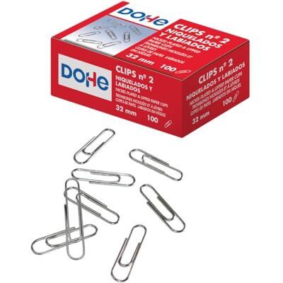 DOHE Clips nickelés pour fixer les feuilles (1000 unités) N° 2, 32 mm Fournitures de bureau DOHE Clips nickelés pour fixer les feuilles (1000 unités) N° 2, 32 mm Fournitures de bureau