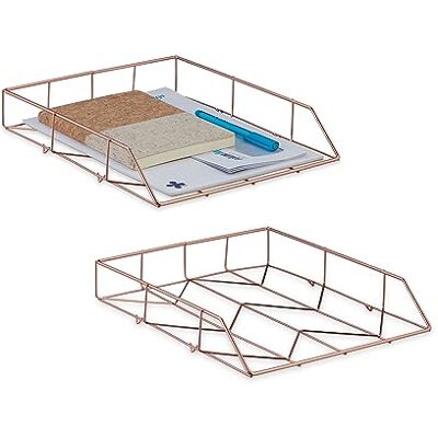 Relaxdays Lot de 2 corbeilles à courrier en métal 5,5 x 26 x 31,5 cm Doré rose Relaxdays Lot de 2 corbeilles à courrier en métal 5,5 x 26 x 31,5 cm Doré rose