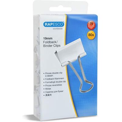 Rapesco 1493 Pinces à Double Clip 19 mm, Blanc, Lot de 80 Capacité : 75 feuilles Rapesco 1493 Pinces à Double Clip 19 mm, Blanc, Lot de 80 Capacité : 75 feuilles