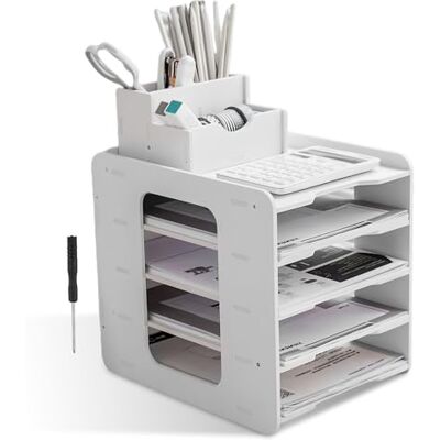 WEGREAT Organisateur de corbeille à courrier : porte-documents A4 avec 5 compartiments de rangement, organisateur de bureau pour bureau porte-documents A4, fournitures de bureau WEGREAT Organisateur de corbeille à courrier : porte-documents A4 avec 5 compartiments de rangement, organisateur de bureau pour bureau porte-documents A4, fournitures de bureau
