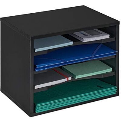 Relaxdays Corbeille à documents, rangement à lettres, 4 compartiments, pour bureau, organiseur, 28 x 35,5 x 25 cm, noir Relaxdays Corbeille à documents, rangement à lettres, 4 compartiments, pour bureau, organiseur, 28 x 35,5 x 25 cm, noir