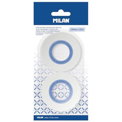 MILAN Blister de 2 rubans adhésifs transparents brillants 19 mm x 33 m ® MILAN Blister de 2 rubans adhésifs transparents brillants 19 mm x 33 m ®