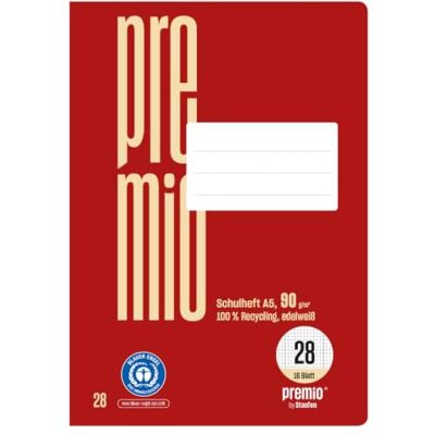 Staufen premio Lot de 10 cahiers de 16 feuilles chacun, format A5, linéature 28 (quadrillage de 5 mm avec bordure), papier recyclé 90 g/m², coins arrondis pour éviter les « oreilles d'âne » Staufen premio Lot de 10 cahiers de 16 feuilles chacun, format A5, linéature 28 (quadrillage de 5 mm avec bordure), papier recyclé 90 g/m², coins arrondis pour éviter les « oreilles d'âne »