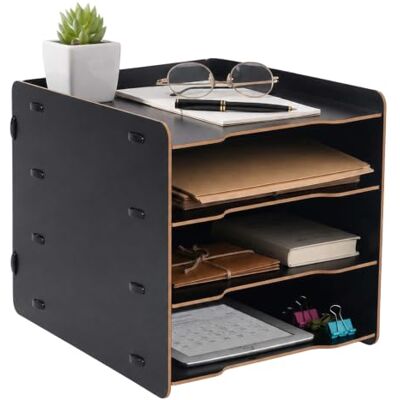 Relaxdays Corbeille courrier A4, 4 compartiments, 25x25x31 cm, MDF, noir Système d'emboîtement, casiers de rangement de bureau, rangement de bureau Relaxdays Corbeille courrier A4, 4 compartiments, 25x25x31 cm, MDF, noir Système d'emboîtement, casiers de rangement de bureau, rangement de bureau