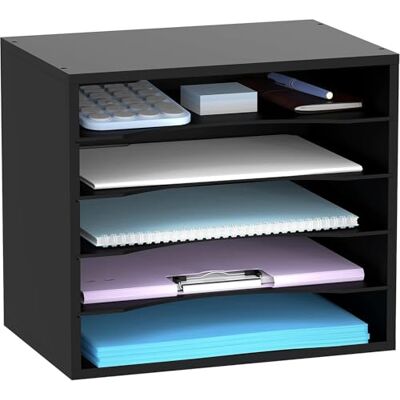 SUPEASY 5-Tier Organisateur de Papier pour Bureau, Organisateur de Bureau en Bois avec Boîte Postale Réglable, Ordonnateur de Poste pour Bureau École Maison, Noir SUPEASY 5-Tier Organisateur de Papier pour Bureau, Organisateur de Bureau en Bois avec Boîte Postale Réglable, Ordonnateur de Poste pour Bureau École Maison, Noir