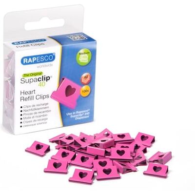 Rapesco 1334 Supaclip 40 Pinces de Recharge Cœurs, Fuchsia, Lot de 100 Rapesco 1334 Supaclip 40 Pinces de Recharge Cœurs, Fuchsia, Lot de 100