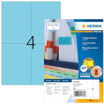 HERMA 4398 Étiquettes Autocollantes 105 x 148 A4 400 pièces Bleu HERMA 4398 Étiquettes Autocollantes 105 x 148 A4 400 pièces Bleu