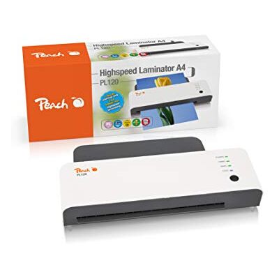 Peach Plastifieuse PL120A DIN A4 avec 25 pochettes de plastification DIN A4 et kit de démarrage de 10 pièces Démarrage rapide en seulement 60 secondes vs. 3-5 min. 2 films par minute / 3 fois plus Peach Plastifieuse PL120A DIN A4 avec 25 pochettes de plastification DIN A4 et kit de démarrage de 10 pièces Démarrage rapide en seulement 60 secondes vs. 3-5 min. 2 films par minute / 3 fois plus