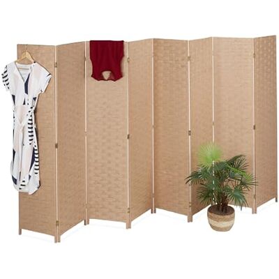 Relaxdays Paravent séparateur de pièce, H x L : 170 x 320 cm, séparateur de pièce pliable, 8 pièces, bois, corde en papier, naturel Relaxdays Paravent séparateur de pièce, H x L : 170 x 320 cm, séparateur de pièce pliable, 8 pièces, bois, corde en papier, naturel