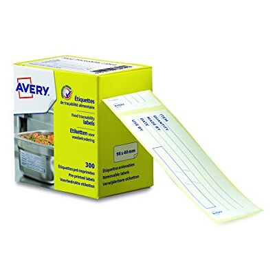 Avery 300 Étiquettes Traçabilité Pré Imprimées en Rouleau Blanches Format 98 x 40 mm Utilisation professionnelle (Restaurant) ou à la Maison Avery 300 Étiquettes Traçabilité Pré Imprimées en Rouleau Blanches Format 98 x 40 mm Utilisation professionnelle (Restaurant) ou à la Maison