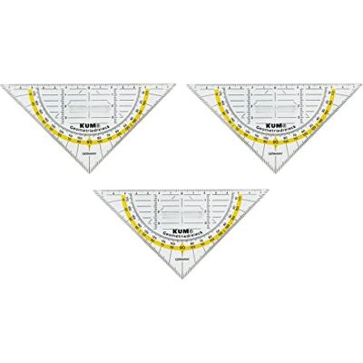KUM AZ3032916-T Lot de 3 équerres avec poignée 292 To 16 cm Transparent avec picots d'encre KUM AZ3032916-T Lot de 3 équerres avec poignée 292 To 16 cm Transparent avec picots d'encre