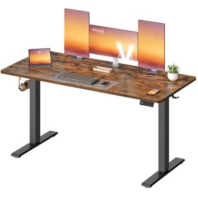 VASAGLE Bureau Électrique Réglable en Hauteur, Assis-debout, 140 x 60 cm Table, Fonction Mémoire 4 Hauteurs, Rappel de Sédentarité, Télétravail, Marron Rustique et Noir D'Encre, BALOK LSD314KD03 VASAGLE Bureau Électrique Réglable en Hauteur, Assis-debout, 140 x 60 cm Table, Fonction Mémoire 4 Hauteurs, Rappel de Sédentarité, Télétravail, Marron Rustique et Noir D'Encre, BALOK LSD314KD03