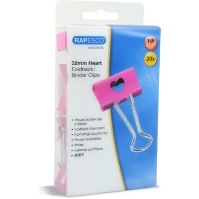 Rapesco 1426 Pinces à Double Clip Cœurs 32 mm, Fuchsia, Lot de 20 Rapesco 1426 Pinces à Double Clip Cœurs 32 mm, Fuchsia, Lot de 20
