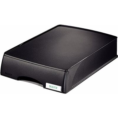 Leitz Corbeille à Courrier A4 avec Tiroir, Noir, Plus, 52100095 Leitz Corbeille à Courrier A4 avec Tiroir, Noir, Plus, 52100095
