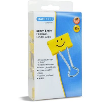 Rapesco 1427 Pinces à Double Clip Souriantes 25 mm, Jaune, Lot de 35 Rapesco 1427 Pinces à Double Clip Souriantes 25 mm, Jaune, Lot de 35