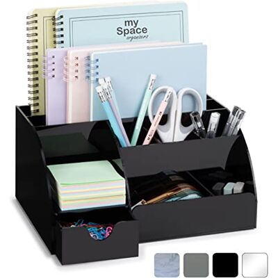 My Space Organizers Organiseur de bureau en acrylique avec tiroir, noir, 9 compartiments, fournitures de bureau tout-en-un et accessoires de bureau, améliorez votre décoration de bureau avec cet organisateur de bureau My Space Organizers Organiseur de bureau en acrylique avec tiroir, noir, 9 compartiments, fournitures de bureau tout-en-un et accessoires de bureau, améliorez votre décoration de bureau avec cet organisateur de bureau
