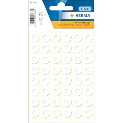 HERMA Lot de 2 400 renforts de trous autocollants blancs, Ø 12 mm, anneaux de renforcement des trous indéchirables sur feuilles pratiques, amplificateur de trous permanents en film polypropylène pour HERMA Lot de 2 400 renforts de trous autocollants blancs, Ø 12 mm, anneaux de renforcement des trous indéchirables sur feuilles pratiques, amplificateur de trous permanents en film polypropylène pour