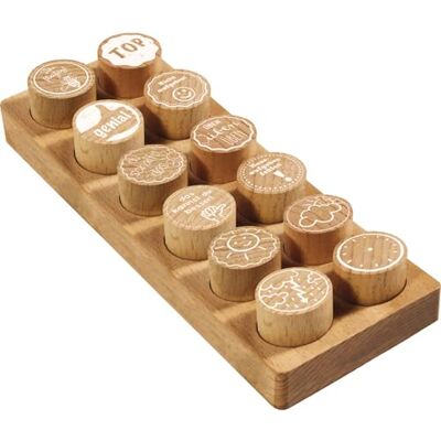 COLOP Woodies Lot de tampons en bois « Motivation » avec 12 motifs, tampons de reconnaissance et de motivation, en bois de hêtre, dimensions d'impression : Ø 29 mm, rectangulaires COLOP Woodies Lot de tampons en bois « Motivation » avec 12 motifs, tampons de reconnaissance et de motivation, en bois de hêtre, dimensions d'impression : Ø 29 mm, rectangulaires