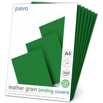 Pavo Plats de couverture A4 grain cuir 250 g, Paquet de 100 Vert forêt Pavo Plats de couverture A4 grain cuir 250 g, Paquet de 100 Vert forêt