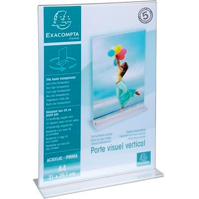 EXACOMPTA Réf. 84158D 1 Porte-visuel A4 droit vertical Dimensions 210 x 297 mm PMMA (acrylique) menu pour restaurants, carte de prix, conférence et réception Couleur Cristal EXACOMPTA Réf. 84158D 1 Porte-visuel A4 droit vertical Dimensions 210 x 297 mm PMMA (acrylique) menu pour restaurants, carte de prix, conférence et réception Couleur Cristal