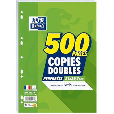 Oxford Copies Doubles Grands Carreaux Seyès 500 Pages blanches 90g sous film Oxford Copies Doubles Grands Carreaux Seyès 500 Pages blanches 90g sous film